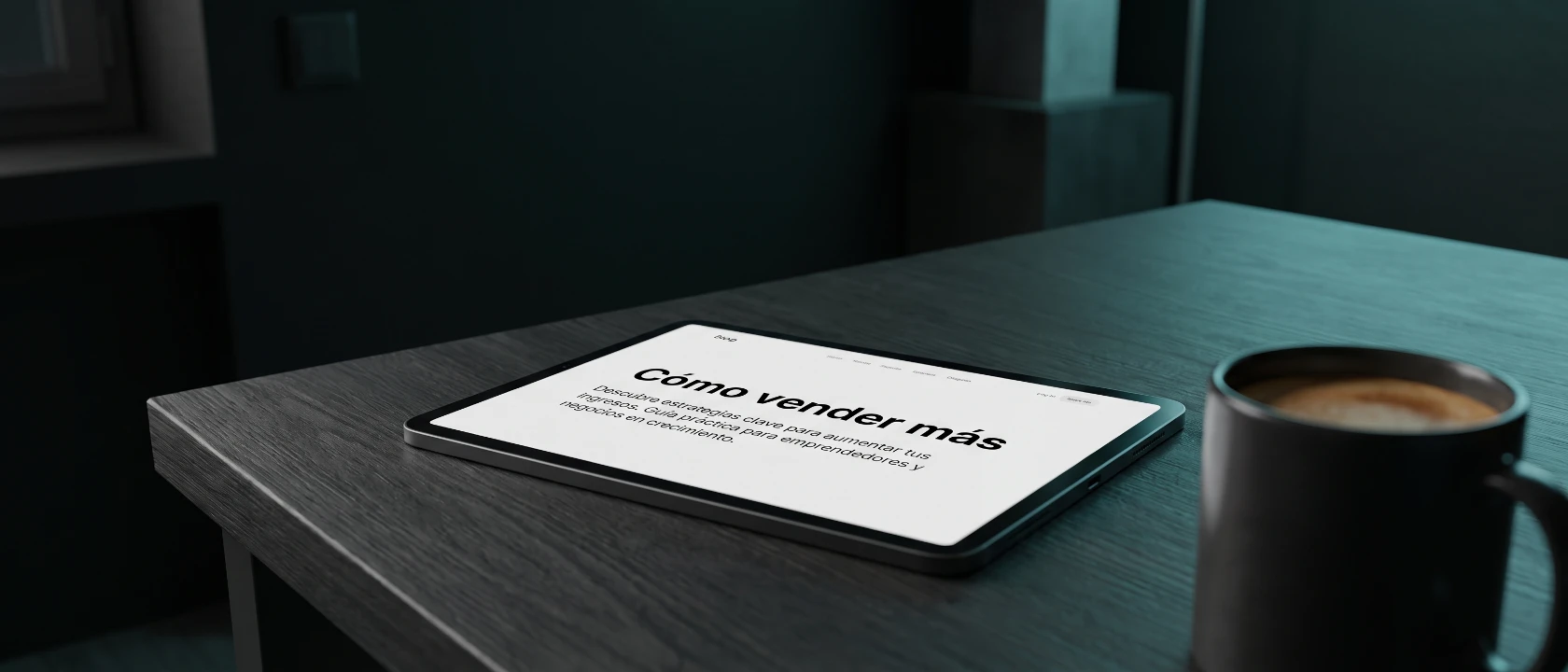 Contenidos: cuaderno abierto con pluma y café