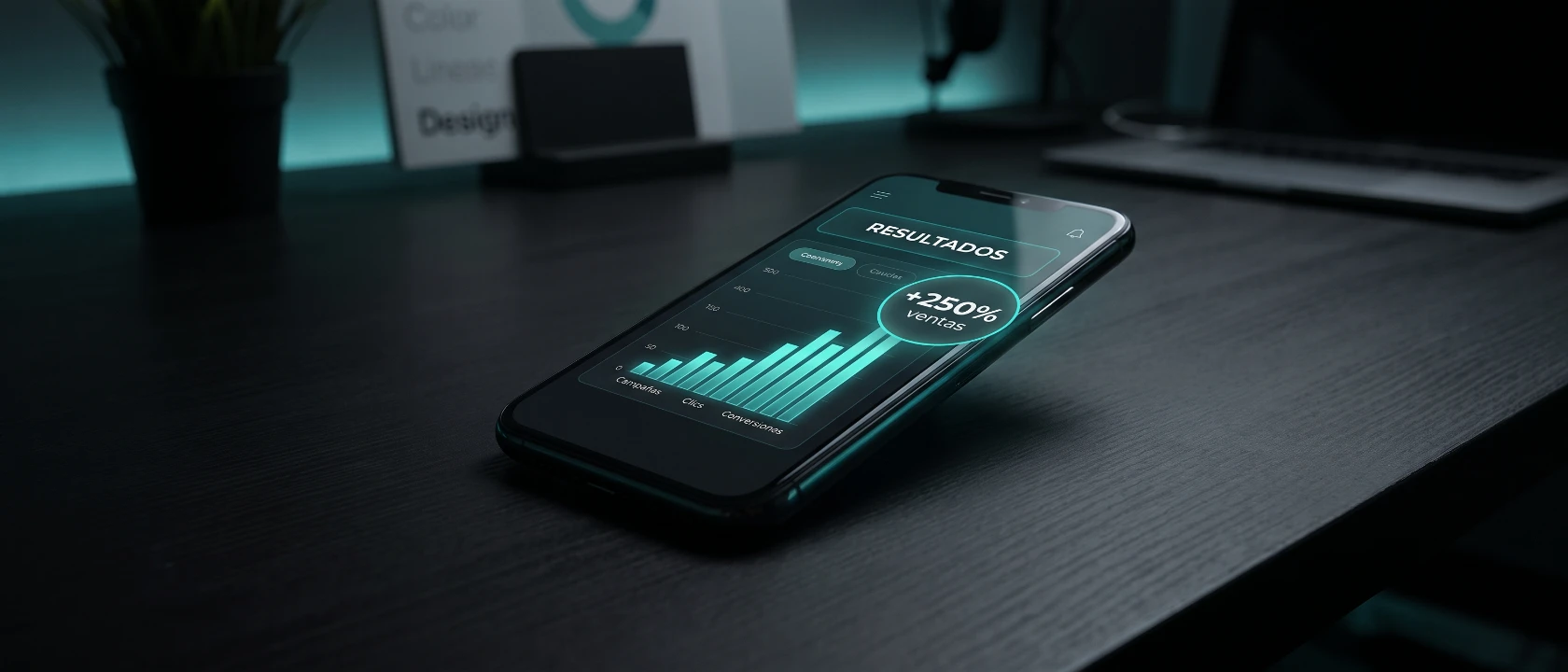 Publicidad online: mesa de trabajo con gráfica impresa
