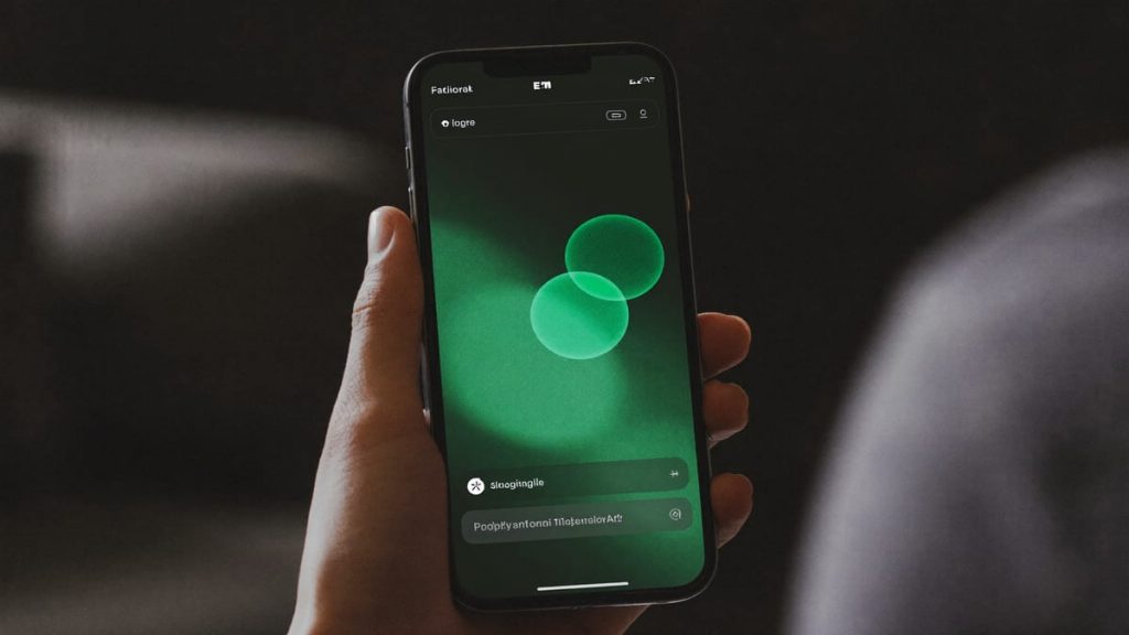 Mano sosteniendo un smartphone con burbujas de chat verdes iluminadas